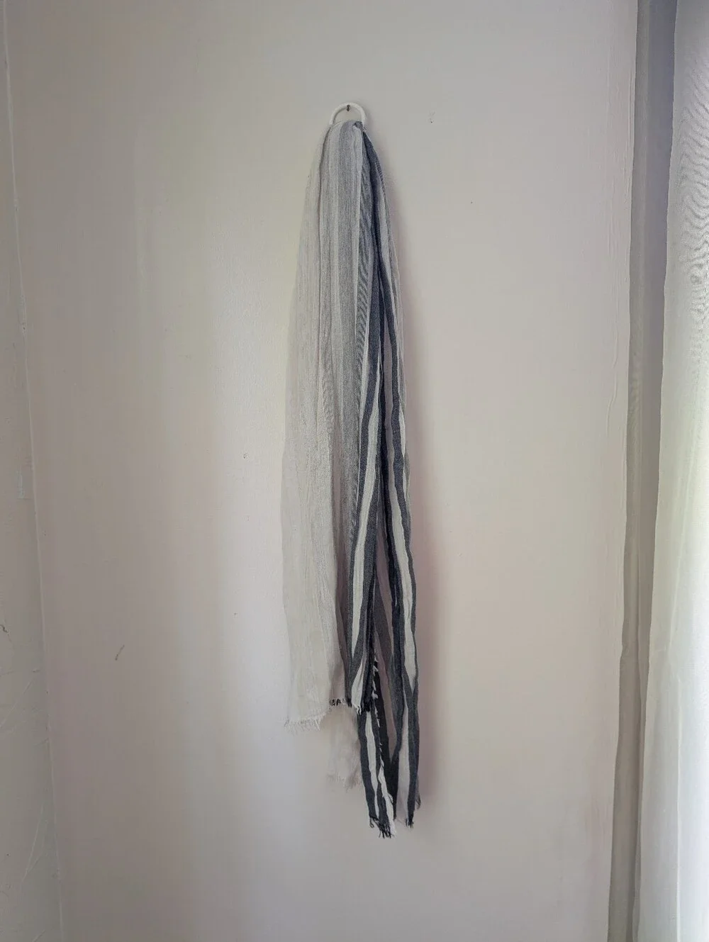 Striped Gray and White Sheer Scarf